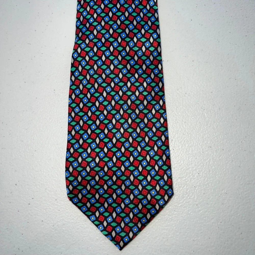 Giorgio Armani Cravatte 100% Silk Geometric Tie Blue Green‎ Red